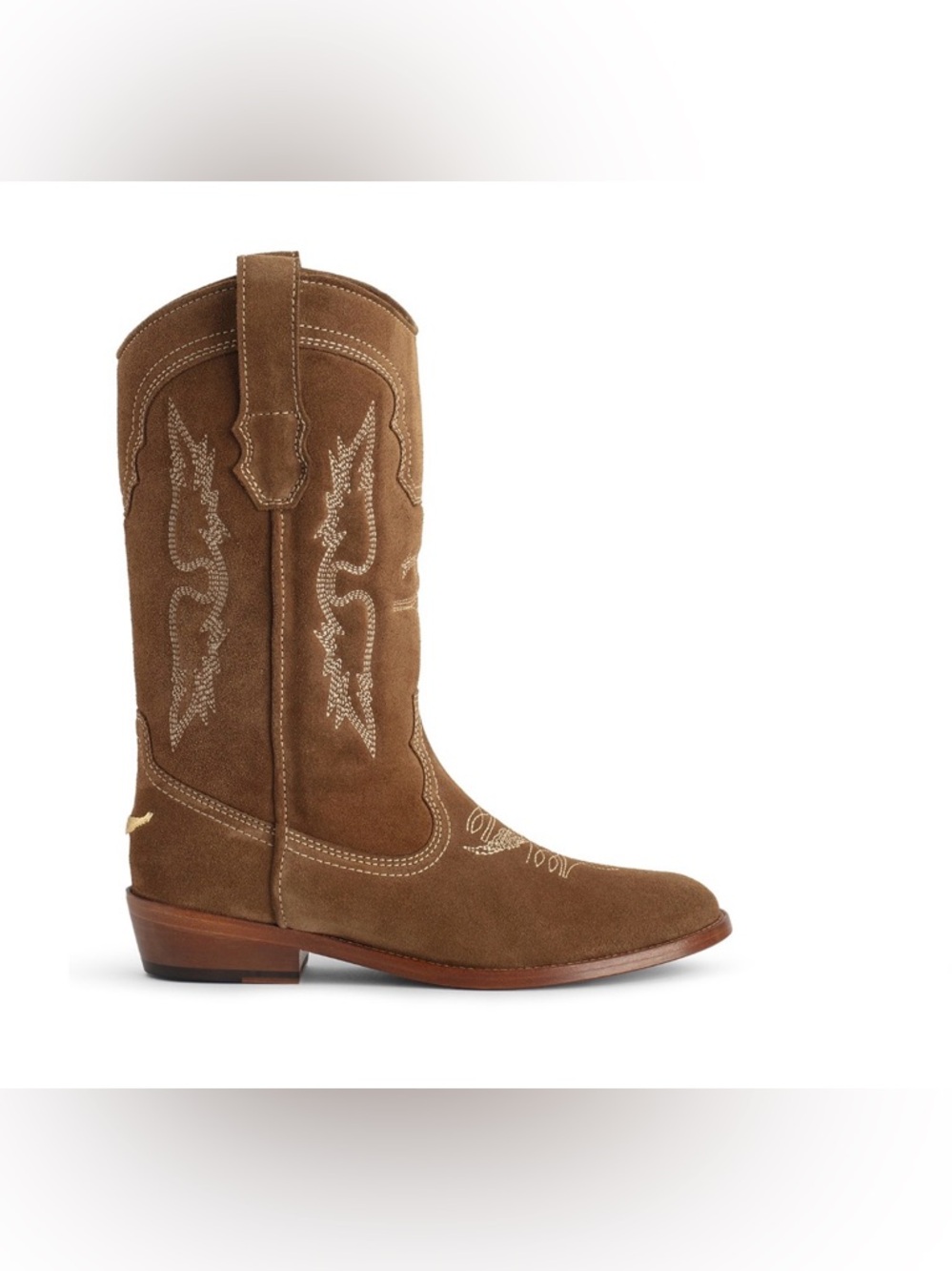 ZADIG & VOLTAIRE Women's Tex Almond Toe Western Boots in Cognac Size: EU 37/US 6 - Picture 2 of 13